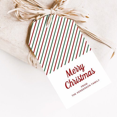 Modern Red Green Striped Christmas Gift Tags
