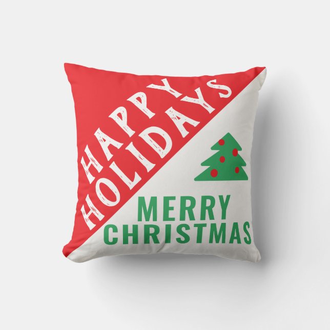 Modern Red Green Typography Christmas Holiday Throw Pillow (Front)