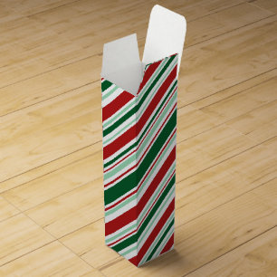 Modern Red, Green, White Christmas Candy Stripes Wine Gift Box