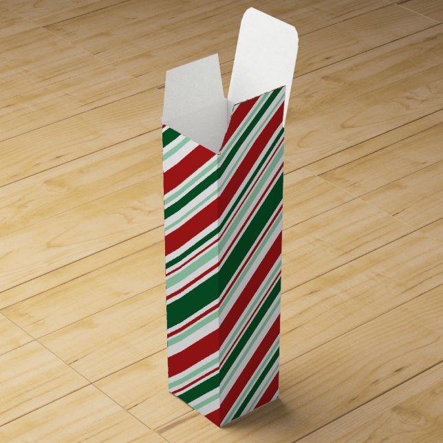 Modern Red, Green, White Christmas Candy Stripes Wine Gift Box (Opened)