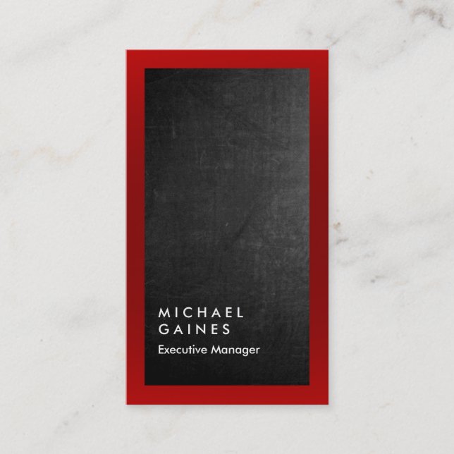 Modern red grey chalkboard chic professional business card (Front)