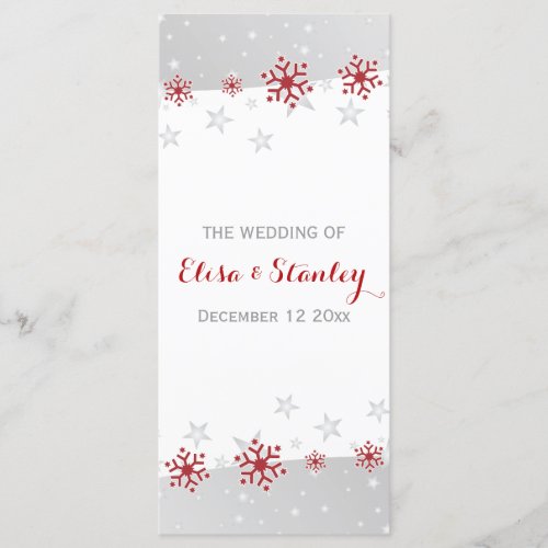 Modern red grey snowflakes winter wedding program