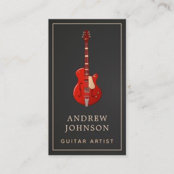 Modern Red Guitar Music Lessons Musician Frame     Business Card by LovelyVibeZ at Zazzle