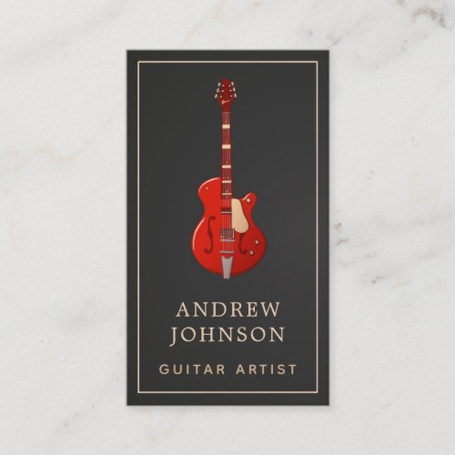 Modern Red Guitar Music Lessons Musician Frame     Business Card