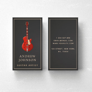 Modern Red Guitar Music Lessons Musician Frame Business Card