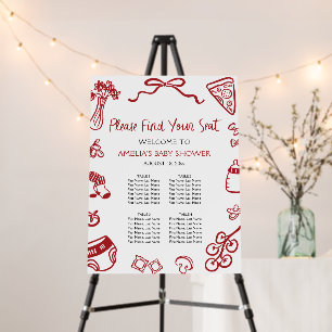 Modern Red Hand Drawn Italian Pizza Seating Chart Foam Board