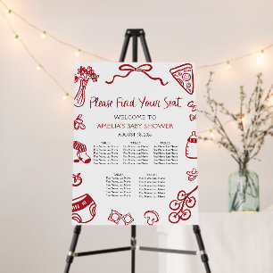 Modern Red Hand Drawn Italian Pizza Seating Chart Foam Board