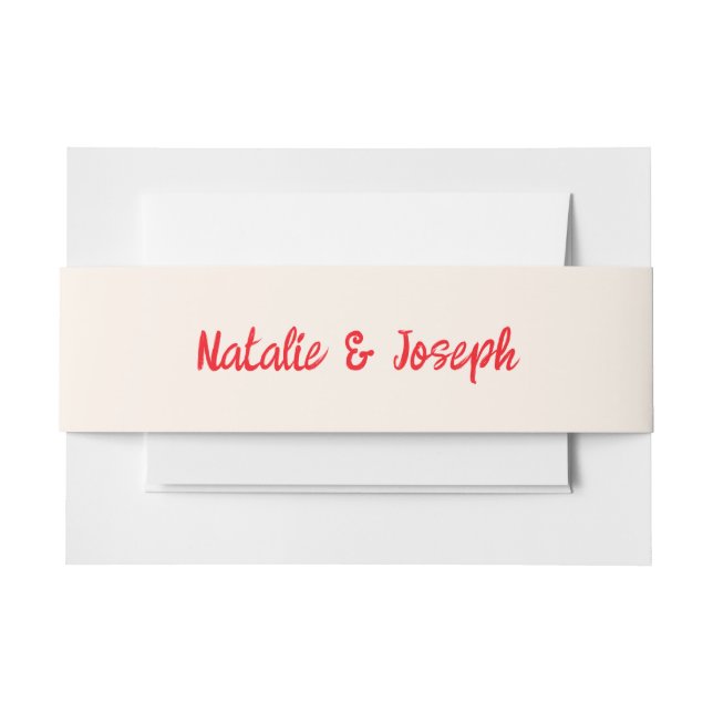 Modern Red Hand Written Retro Unique Wedding      Invitation Belly Band (Front Example)