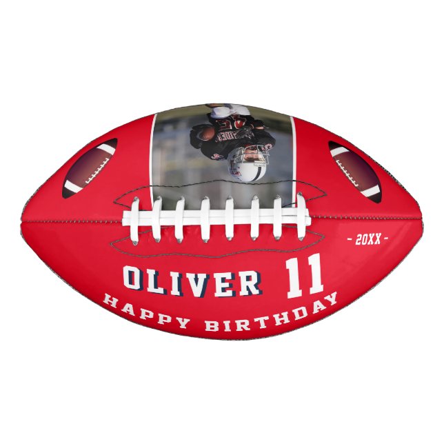 Modern Red Happy Birthday Kids Photo Football (Front)