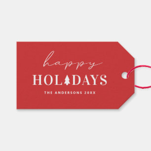 Modern Red Happy Holidays   Minimalist Christmas Gift Tags