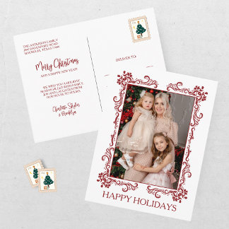 Modern Red Happy Holidays Photo Christmas Holiday Postcard
