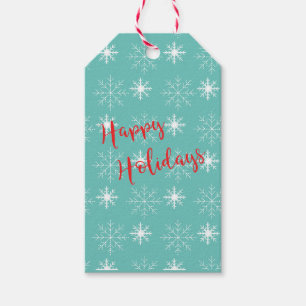 Modern Red Happy Holidays, Teal, Stars Gift Tag
