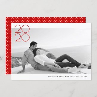 Modern red Happy New Year 2020 photo Holiday Card
