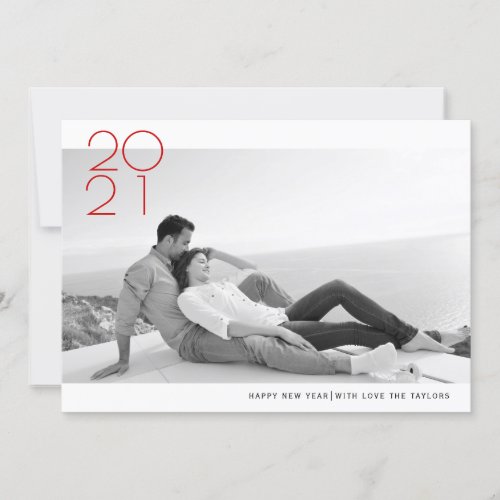 Modern red Happy New Year 2020 photo Holiday Card
