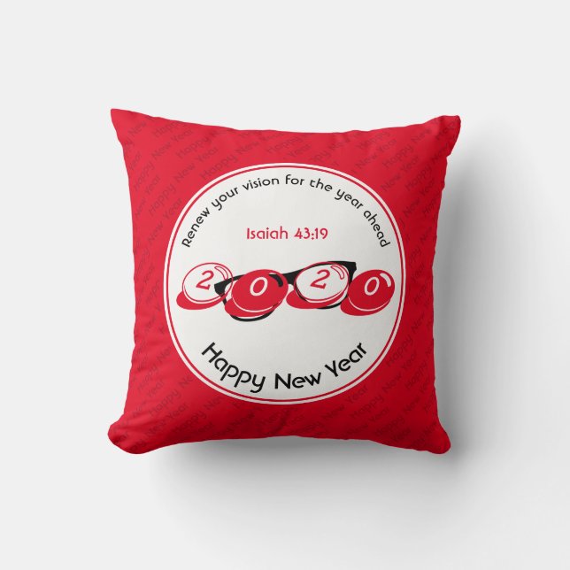 Modern RED Happy New Year 2020 Vision Customized Throw Pillow (Front)