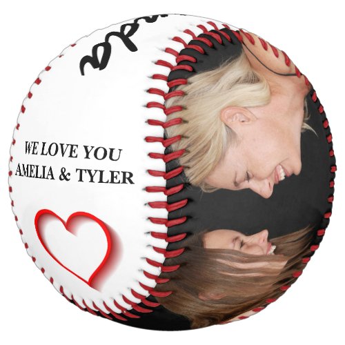 Modern Red Heart 2 Photo Collage Softball - Modern Red Heart 2 Photo Collage Softball for her. Personalize it with 2 photos and names. The text is a trendy black and red typography. You can change any text on the softball or erase it. Great as a gift for mother, daughter or wife.