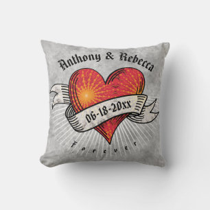 Modern Red Heart Add Names, Date & Monogram Throw Pillow