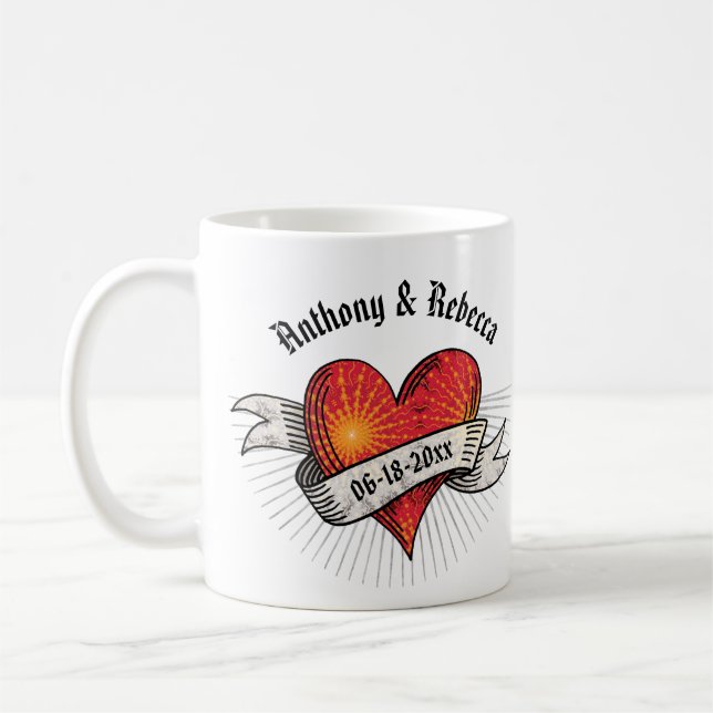 Modern Red Heart Bride and Groom Coffee Mug (Left)