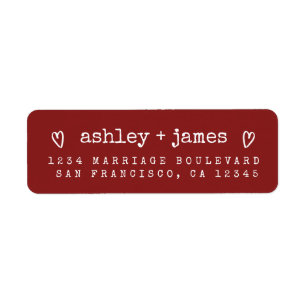 Modern Red Heart Couple Return Address Label
