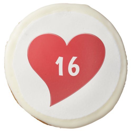 Modern Red Heart Custom number Sweet Sixteen Sugar Cookie