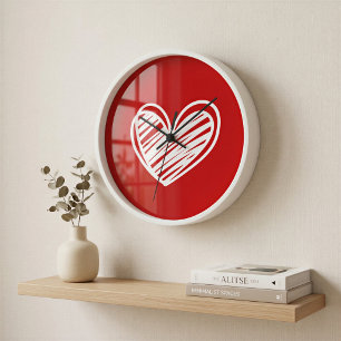 Modern Red Heart Framed Wall Clock