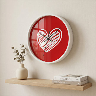 Modern Red Heart Framed Wall Clock