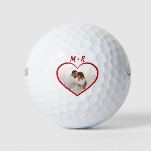 Modern Red Heart Golfer Valentines Day Gift Photo Golf Balls