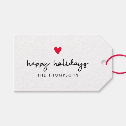 Modern Red Heart Happy Holidays Gift Tags