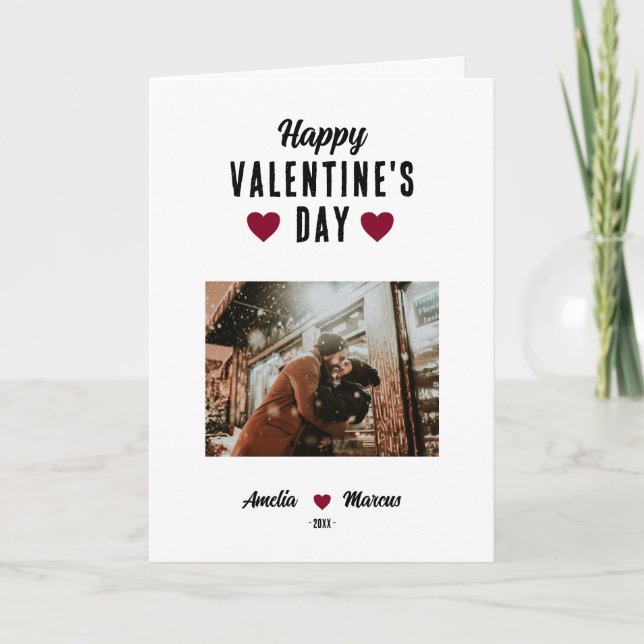 Modern Red Heart Happy Valentine's Day Photo  Holiday Card (Front)