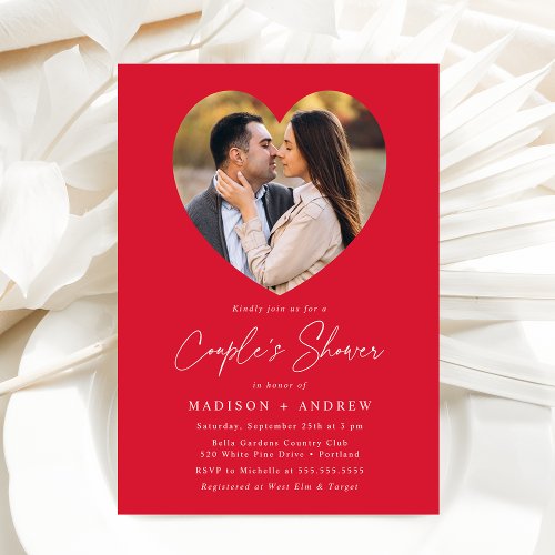 Modern Red Heart Photo Couples Shower Invitation