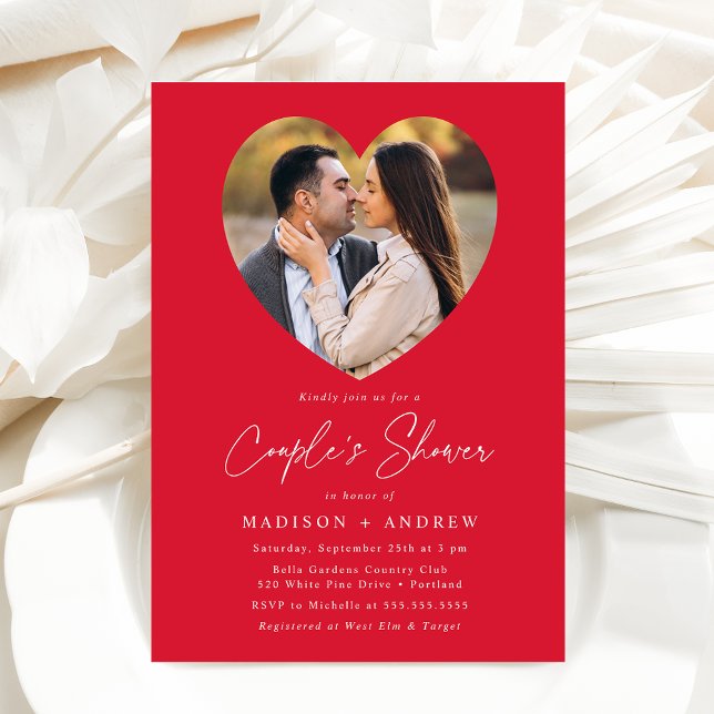 Modern Red Heart Photo Couple's Shower Invitation (Creator Uploaded)