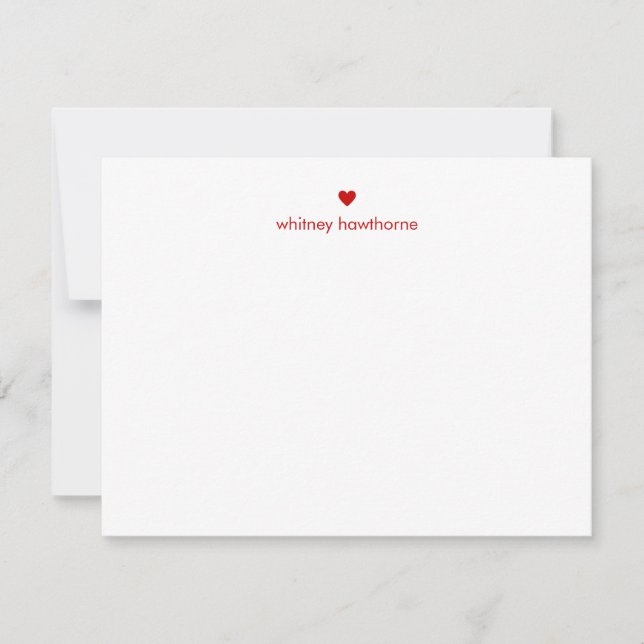 Modern Red Heart Stationery Simple Minimal Custom Note Card (Front)