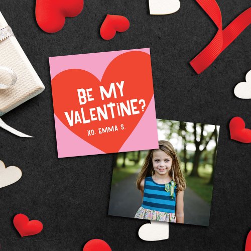 Modern Red Heart Valentines Classroom Photo Card