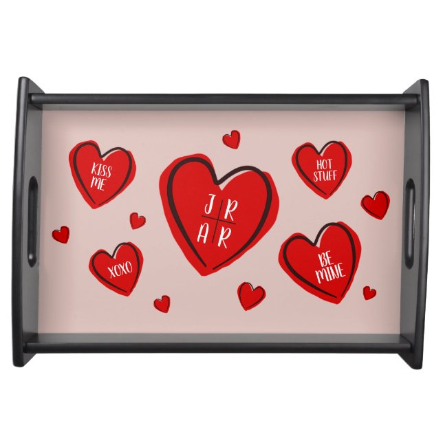 Modern Red Hearts Cute Romantic Customized Pink Serving Tray (Front)