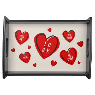 Modern Red Hearts Cute Romantic Customized Tan Serving Tray