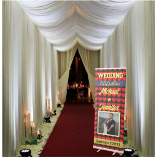 Modern Red Heart's Golden Text Custom Wedding  Retractable Banner