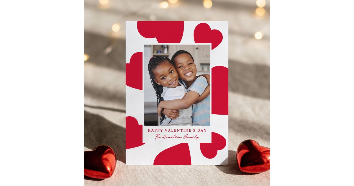 Modern Red Hearts Happy Valentine's Day Photo Holiday Card | Zazzle