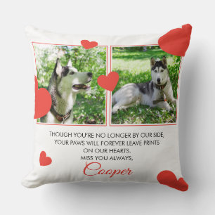 Modern Red Hearts Pet Memorial Two Photos Throw Pillow