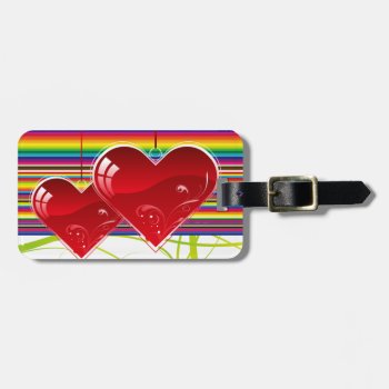 Modern Red Hearts Rainbow Stripes Luggage Tag by timelesscreations at Zazzle
