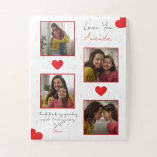 Modern Red Hearts Sibling Photo Collage Jigsaw Puzzle