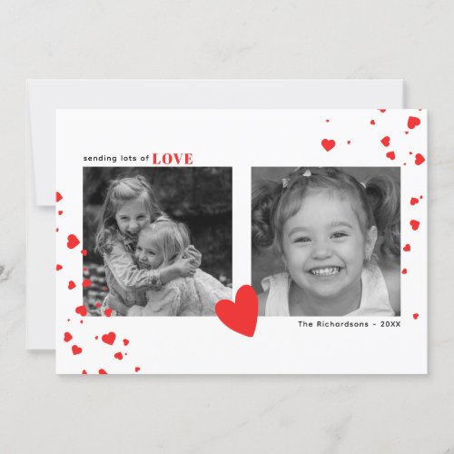 Modern Red Hearts Valentines Day Custom Photo Holiday Card