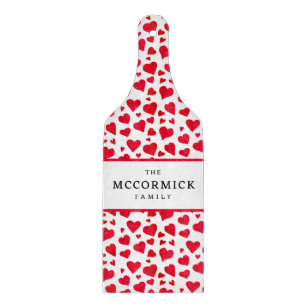 Modern Red Hearts Valentines Day Family Monogram Cutting Board