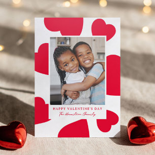 Modern Red Hearts Valentine's Day Letterpress Photo Cards