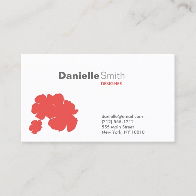Modern Red Hibiscus Business Card (Front)