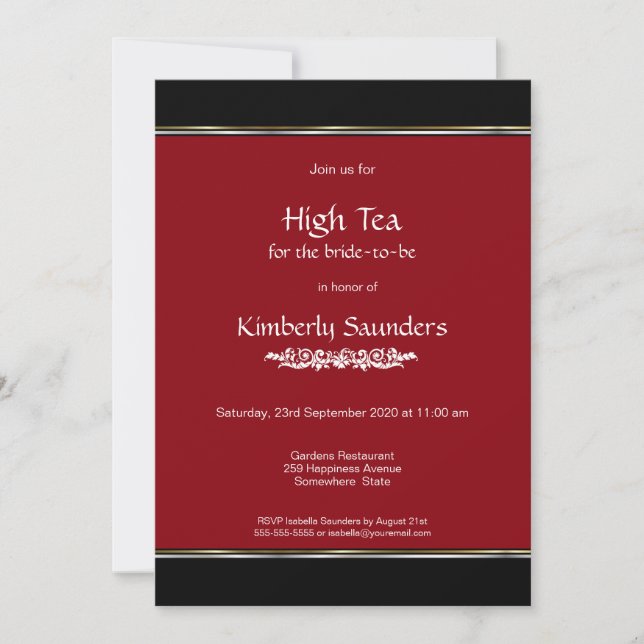 Modern Red High Tea Bridal Shower Invitation (Front)