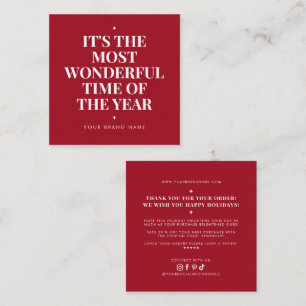 Modern red holiday business thank you square business card