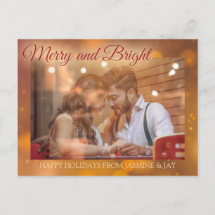 Modern Red Holiday Christmas Diwali Photo Merry Postcard
