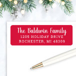 Modern Red Holiday Return Address Label<br><div class="desc">Holiday return address labels feature white custom text that can be personalized with a festive red background color - can be modified.</div>