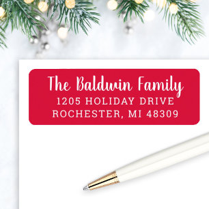 Modern Red Holiday Return Address Label