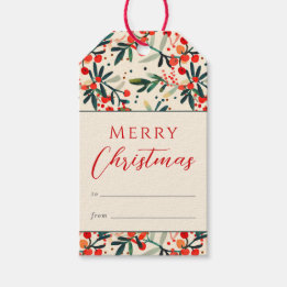 Modern Red Holly Berries Merry Christmas Gift Tags